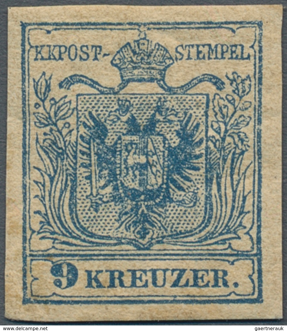 Österreich: 1850, 9 Kr. Blau, Handpapier, Farbfrisches Und Allseits Breitrandiges Examplar Mit Natür - Other & Unclassified