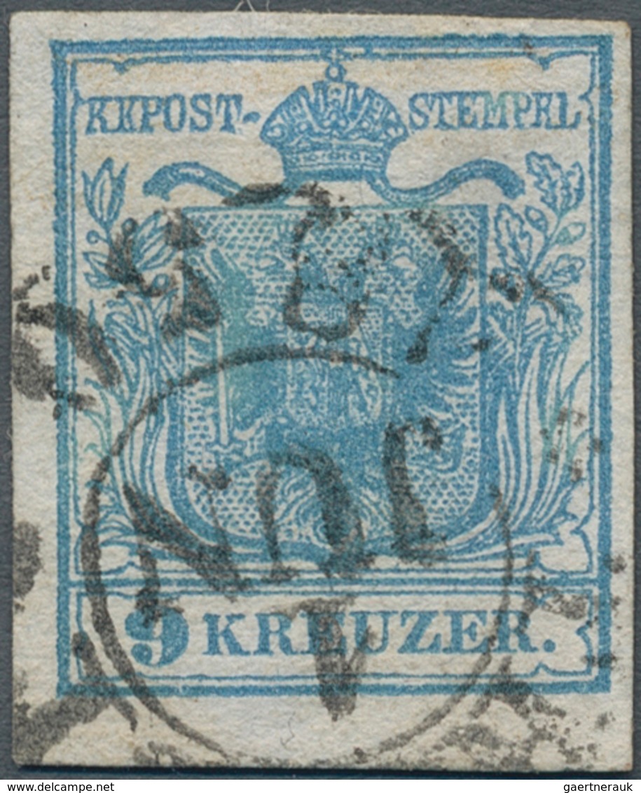 Österreich: 1850, ERSTTAG, 9 Kr. Blau Handpapier Type I, Farbfrisches Exemplar, Allseits Voll- Bis B - Other & Unclassified
