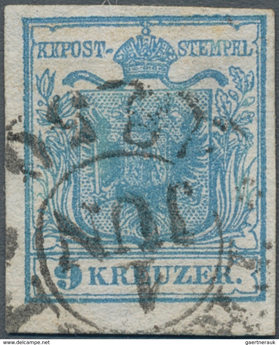 Österreich: 1850, ERSTTAG, 9 Kr. Blau Handpapier Type I, Farbfrisches Exemplar, Allseits Voll- Bis B - Andere & Zonder Classificatie