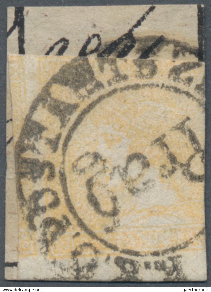 Österreich: 1851, (6 Kr) Ockergelb, Type I B, Sog. "Gelber Merkur", Auf Kleinem Stück Eines Adressze - Sonstige & Ohne Zuordnung