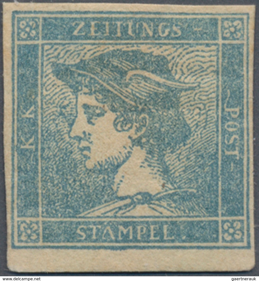 Österreich: 1851, Zeitungsmarke Merkur (0,6 Kr/3 C) Blau Ungebraucht, Repariert, Farbfrisch Und Voll - Other & Unclassified