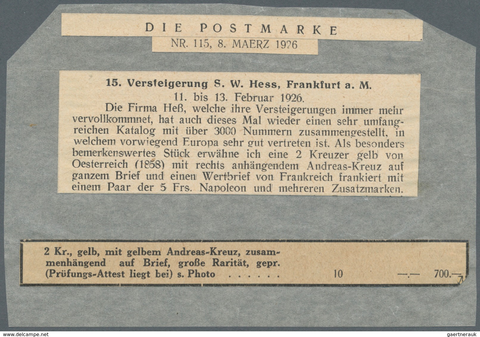 Österreich: 1858/59: 2 Kreuzer Gelb, Type II, Mit Kleinem Gelben Andreas-Kreuz Auf Kompletter Drucks - Other & Unclassified