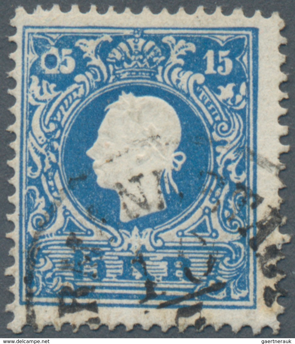 Österreich: 1859, 15 Kr. Blau Type II Mit PLATTENFEHLER "'05' Statt '15'", Entwertet Mit Teilstempel - Other & Unclassified