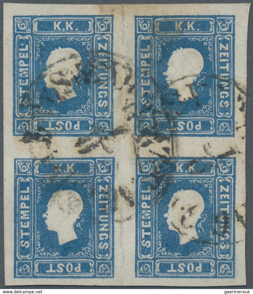 Österreich: 1858, (1.05 Kr Blau) Im 4er-Block Gestempelt, Die Marken Sind Breitrandig Geschnitten Un - Otros & Sin Clasificación