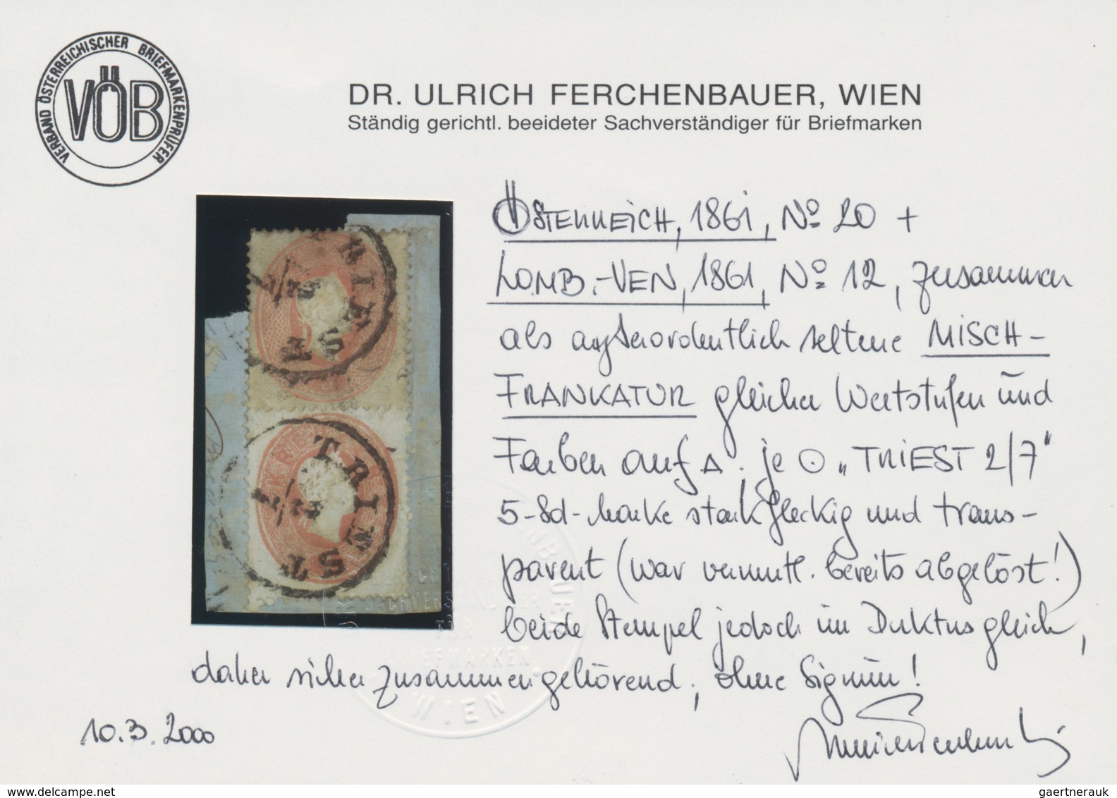 Österreich: 1861, 5 Kreuzer Rot Und Lombardei-Venetien 5 Soldi Rot, Zusammen Als Mischfrankatur Glei - Other & Unclassified