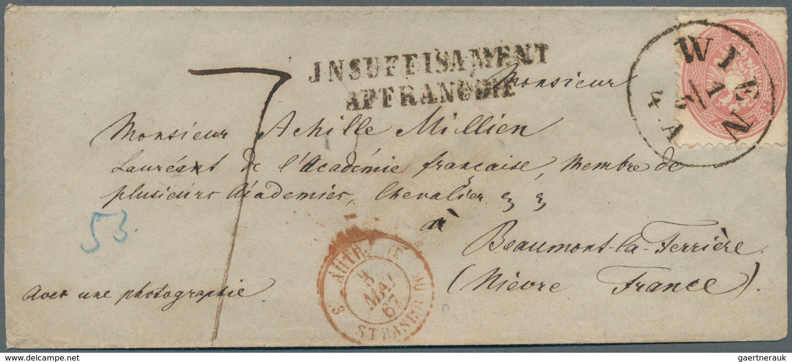 Österreich: 1866/1867, Zwei Unzureichend Frankierte Briefe Nach Frankreich: Faltbriefhülle 1866 Fran - Other & Unclassified