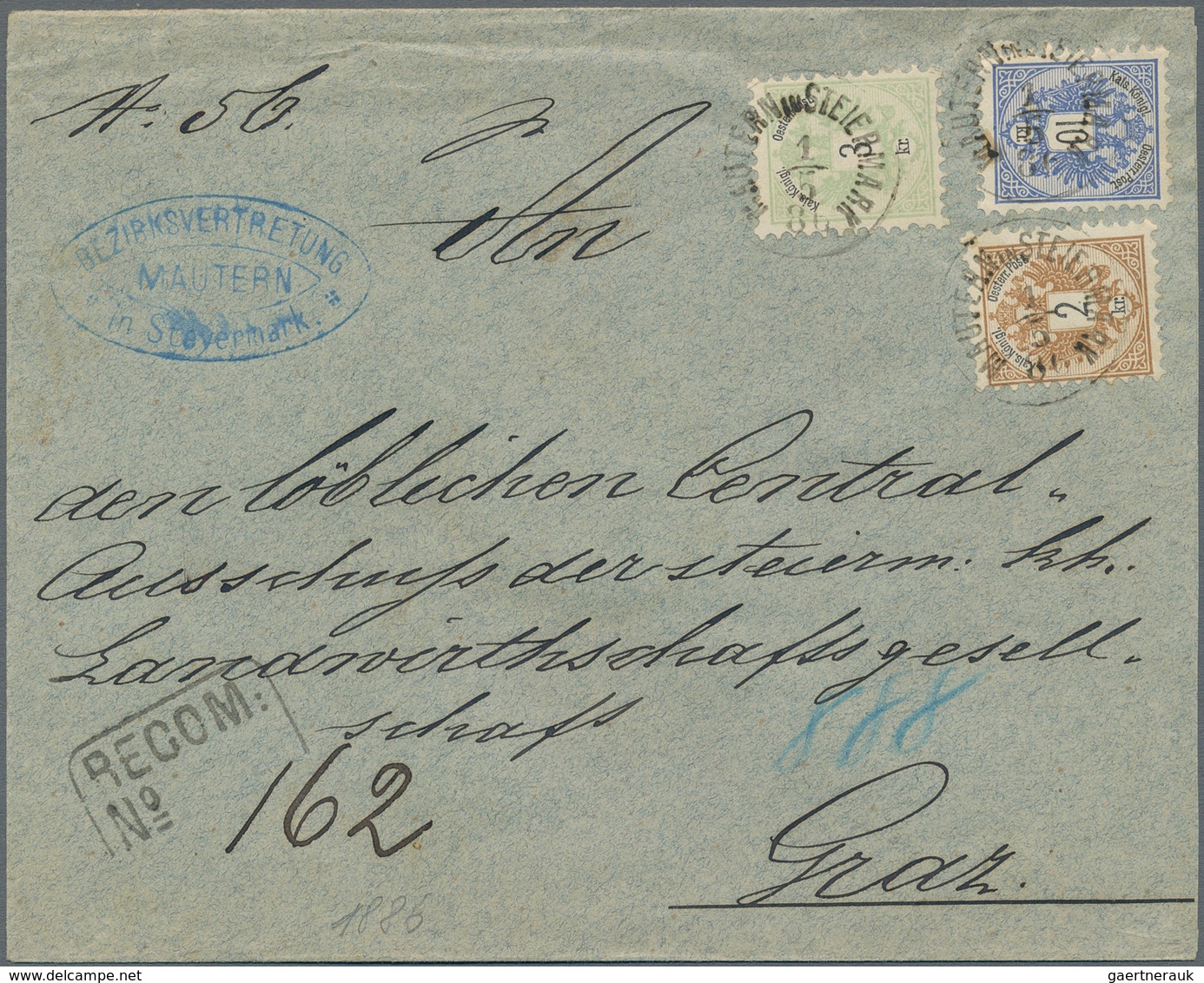 Österreich: 1883, 2, 3 Und 10 Kreuzer Doppeladler Entwertet Mit K1 MAUTERN Und Beigesetzt Kastenstem - Other & Unclassified