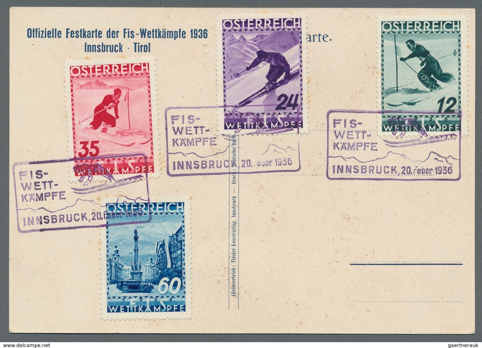 Österreich: 1936, "FIS II" Komplett Mit Dreimal ESST Auf Offizieller Color-Festkarte Als Ersttagskar - Andere & Zonder Classificatie