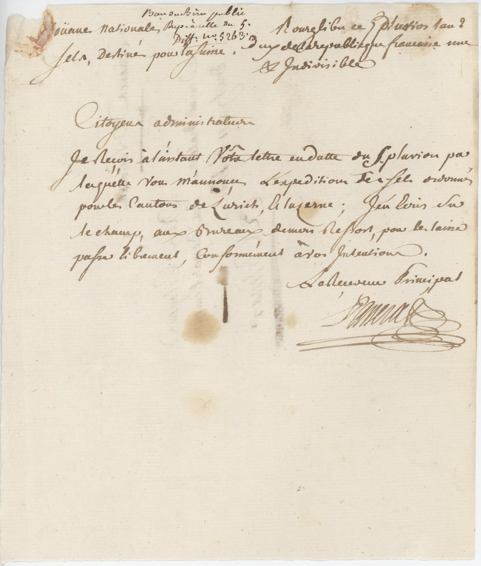 Bourglibre An 2- 24.1.1794 Douanes Lettre En Franchise - 1701-1800: Précurseurs XVIII