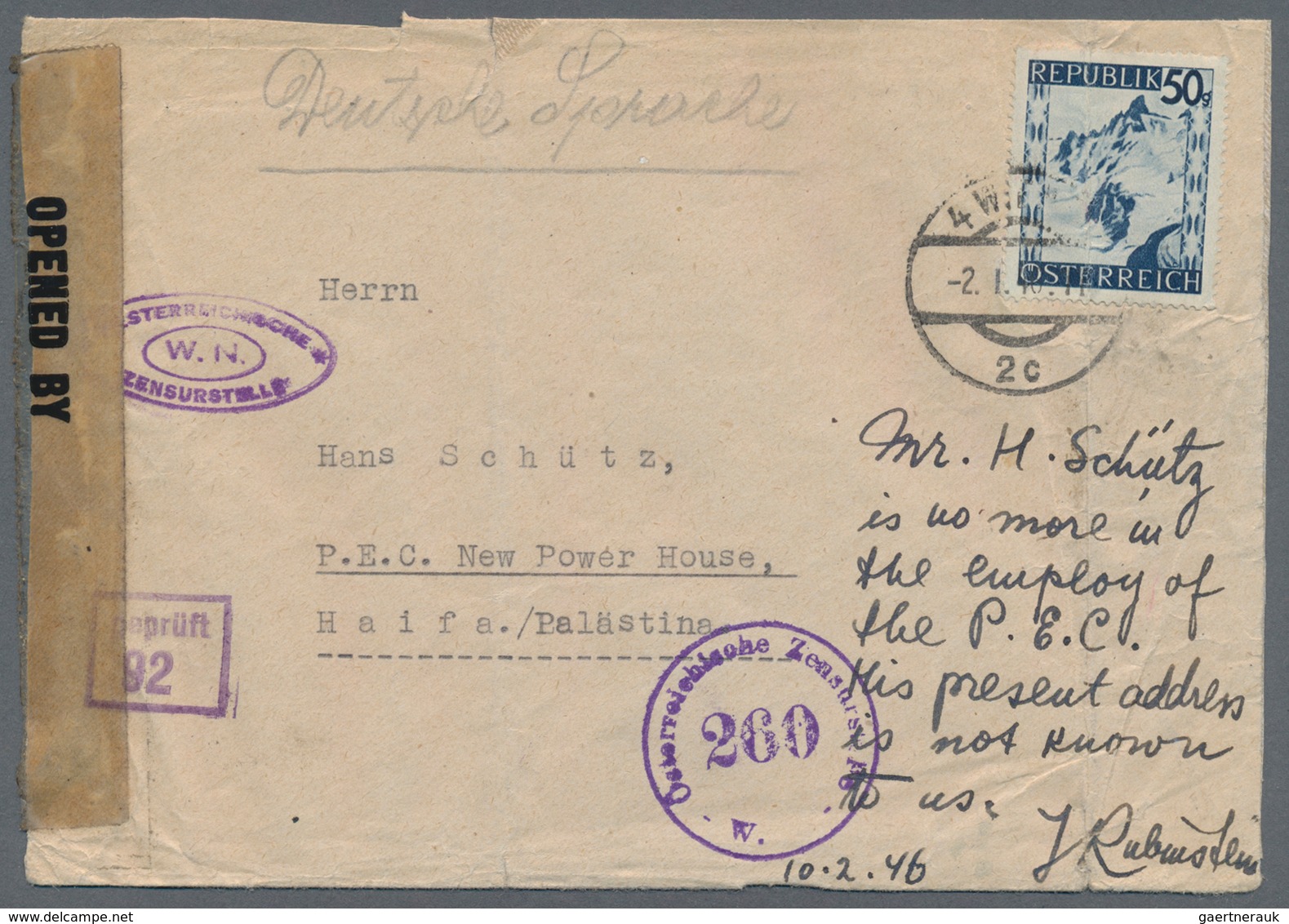 Österreich: 1946, 50 Gr Dunkelblau "Landschaften", Einzelfrankatur Auf Brief Von WIEN, 2.1.46, Nach - Other & Unclassified