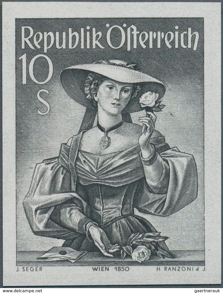 Österreich: 1948/1952, 10 Sch. Trachten Als Geschnittener Probedruck In Schwarz Auf Reinweißem, Ungu - Otros & Sin Clasificación