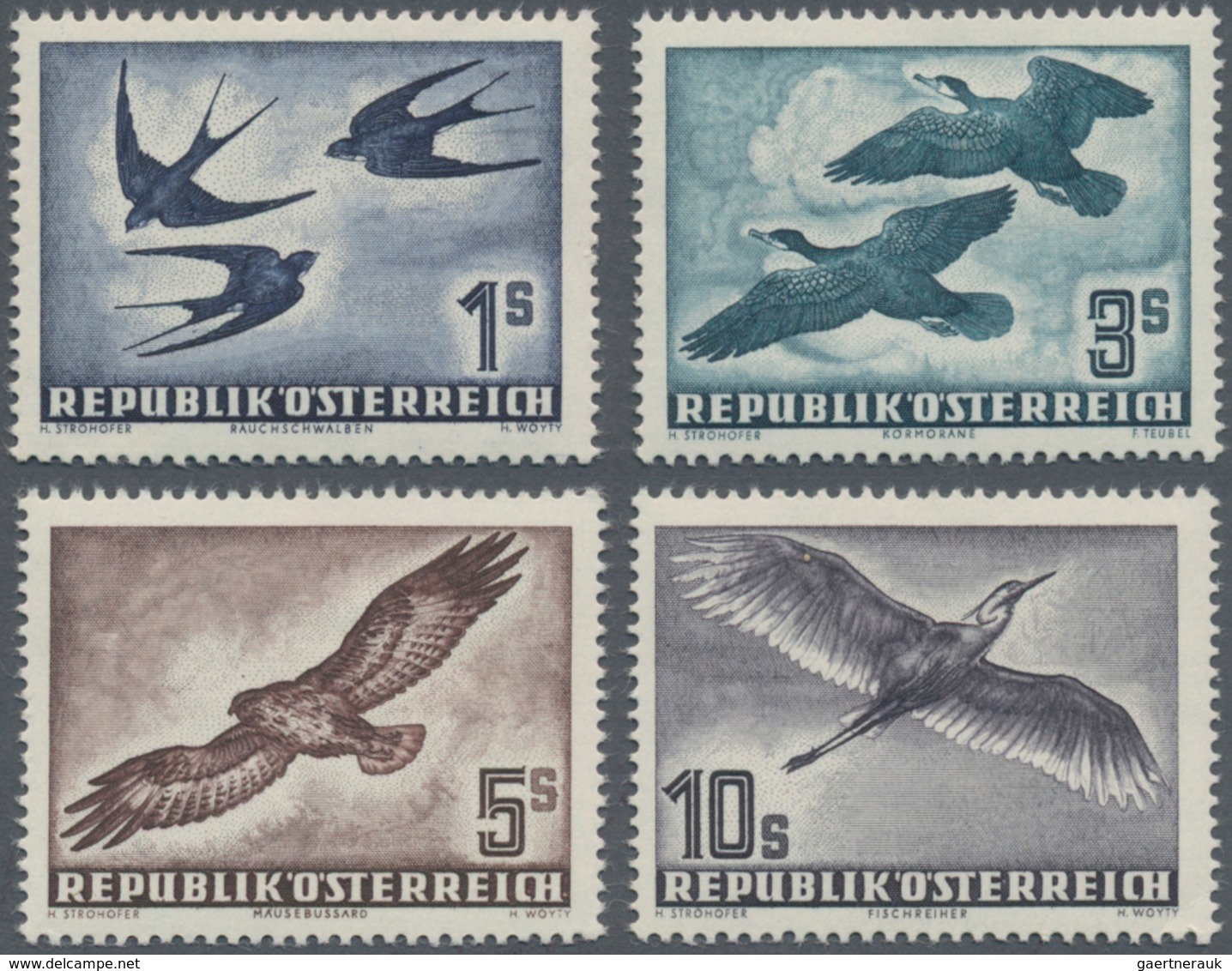 Österreich: 1953, Vögel 1 S Bis 10 S, Vier Einwandfrei Gezähnte Und Ungebrauchte Werte. - Otros & Sin Clasificación