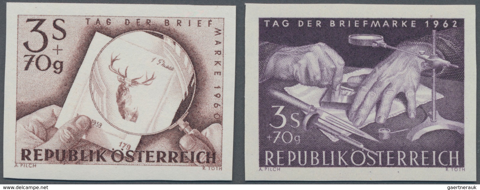 Österreich: 1960/1962, 3 S + 70 G Braun "Tag Der Briefmarke 1960" Und 3 S + 70 G Schwarzviolett "Tag - Otros & Sin Clasificación