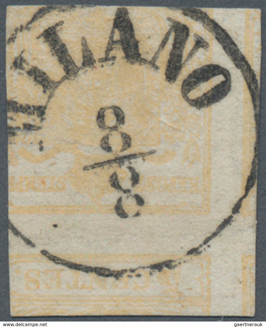 Österreich - Lombardei Und Venetien: 1850, 5 Cent. Ockergelb Mit 4-teiligem Doppelseitigem Druck A, - Lombardije-Venetië