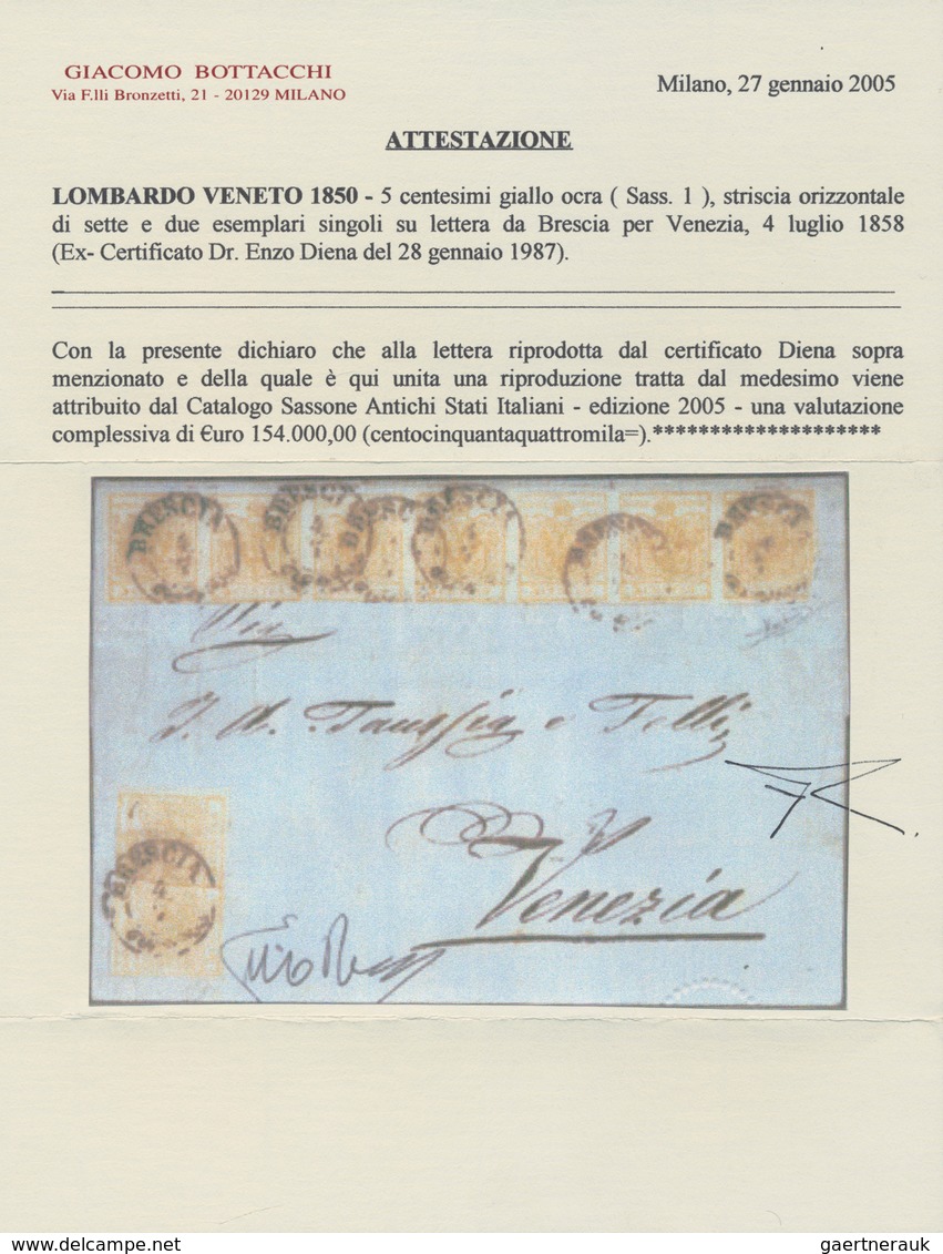 Österreich - Lombardei Und Venetien: 1850, 5 Centesimi Ockergelb, Waagerechter 7er-Streifen U. 2 Ein - Lombardy-Venetia
