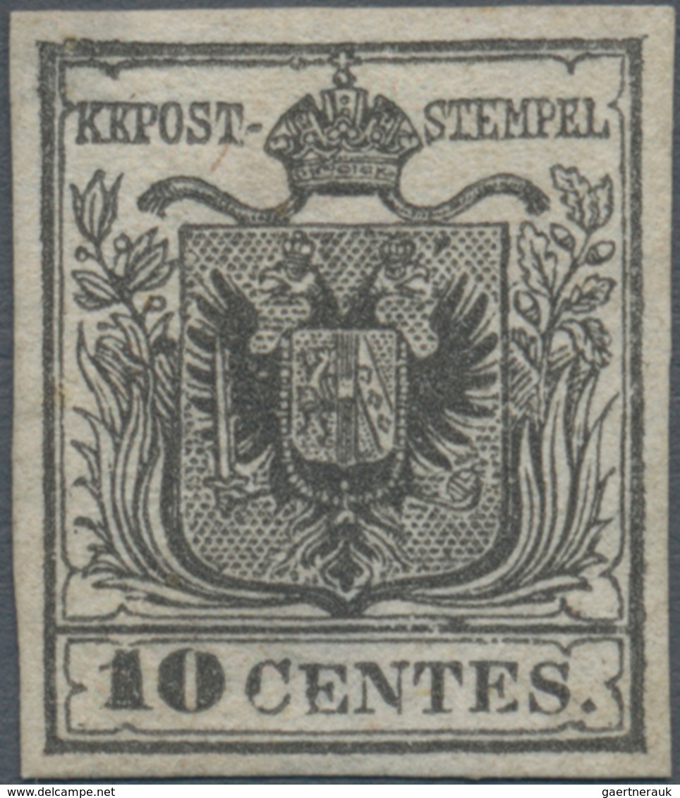 Österreich - Lombardei Und Venetien: 1850, 10 C Schwarz Ungebraucht Ohne Gummi, Minimal Hell, Vollra - Lombardy-Venetia