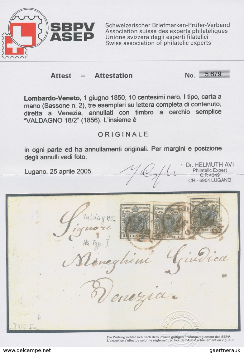 Österreich - Lombardei Und Venetien: 1850, "10 C. Handpapier", Drei Werte Als MeF Auf Schönem Faltbr - Lombardije-Venetië