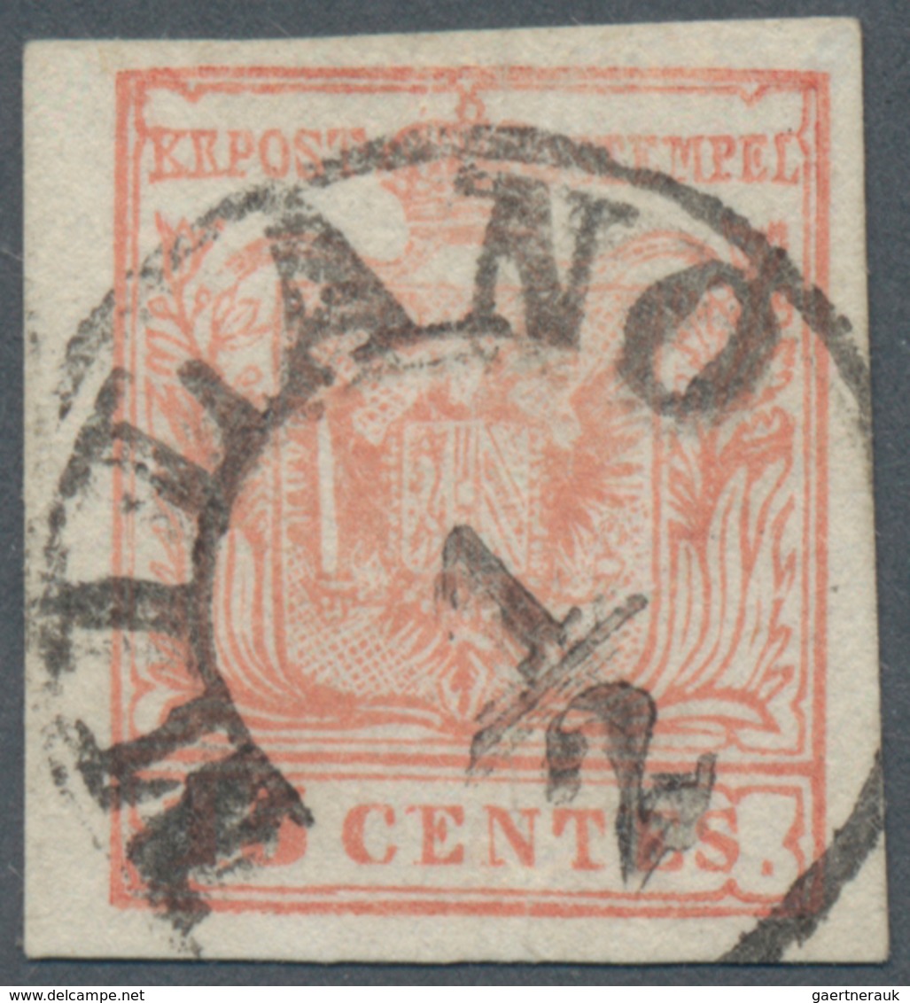 Österreich - Lombardei Und Venetien: 1850/1854, 15 Cent. Blassrot Type I "MAILÄNDER POSTFÄLSCHUNG" M - Lombardije-Venetië