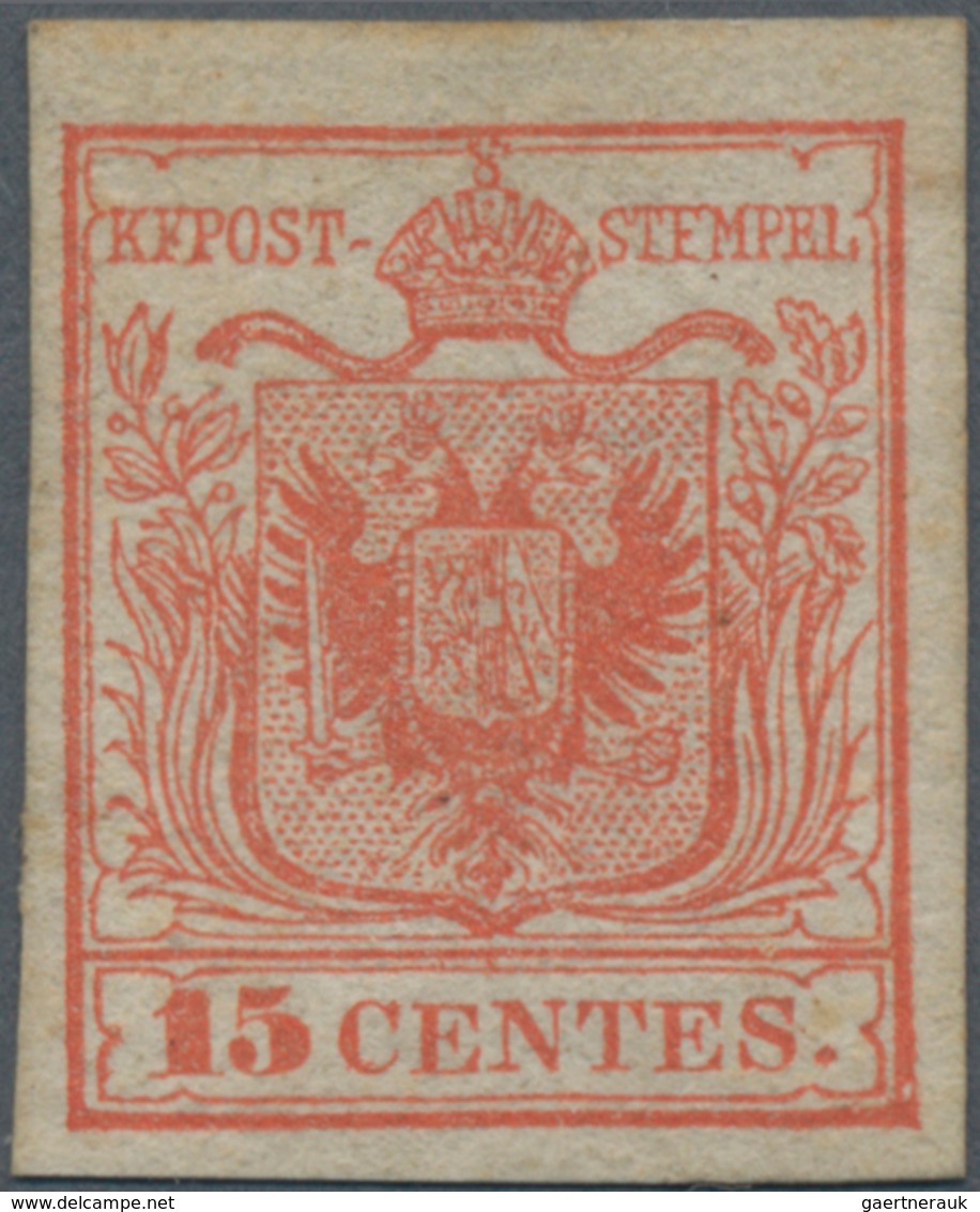 Österreich - Lombardei Und Venetien: 1850, 15 Centes Rosakarmin Type I Handpapier Ungebraucht Mit Re - Lombardo-Vénétie