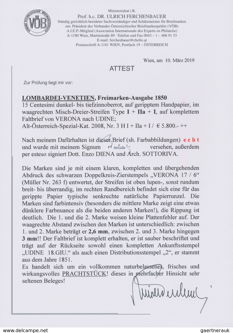 Österreich - Lombardei Und Venetien: 1850, 15 Cent. Dkl.- Tiefzinnoberrot Im Waager. Misch-Dreier-St - Lombardy-Venetia