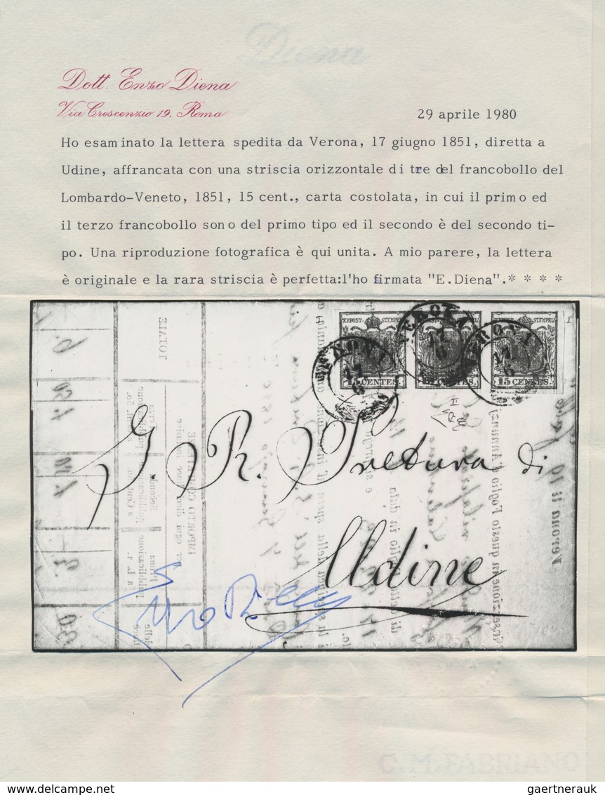 Österreich - Lombardei Und Venetien: 1850, 15 Cent. Dkl.- Tiefzinnoberrot Im Waager. Misch-Dreier-St - Lombardije-Venetië