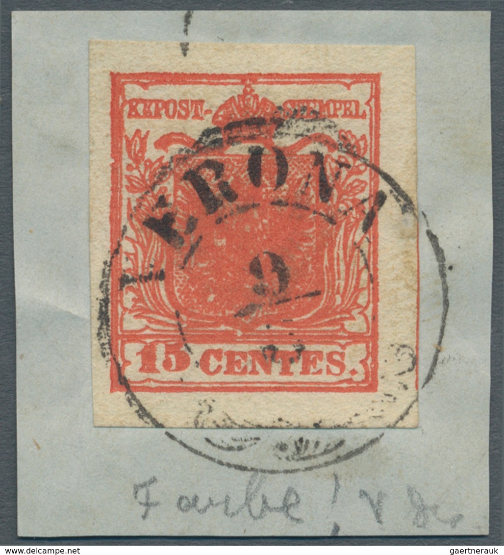 Österreich - Lombardei Und Venetien: 1850, Wappenzeichnung 15 C. Tiefzinnoberrot, Handpapier Type II - Lombardije-Venetië