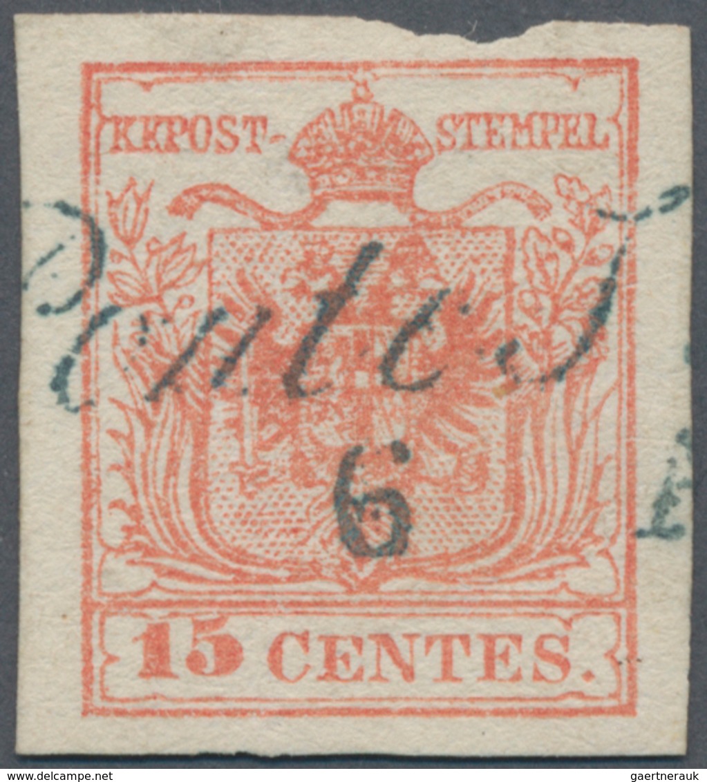Österreich - Lombardei Und Venetien: 1850, 15 C. Maschinenpapier, Entwertet Mit Schwarzblauem Kursiv - Lombardy-Venetia