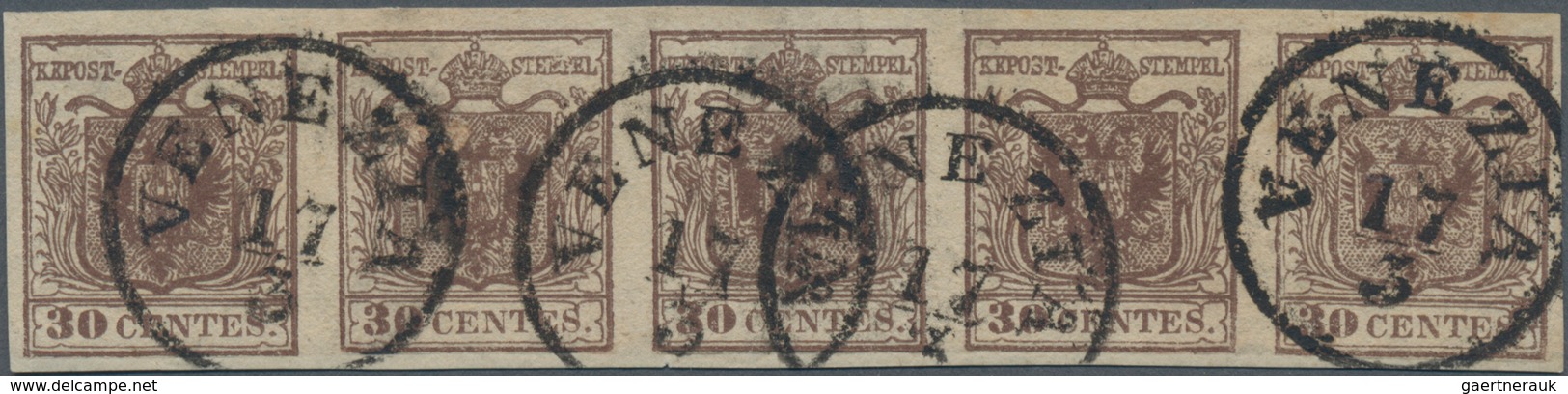 Österreich - Lombardei Und Venetien: 1850, 30 Centes Dunkelbraun Type I Handpapier Im Waagrechten Fü - Lombardije-Venetië