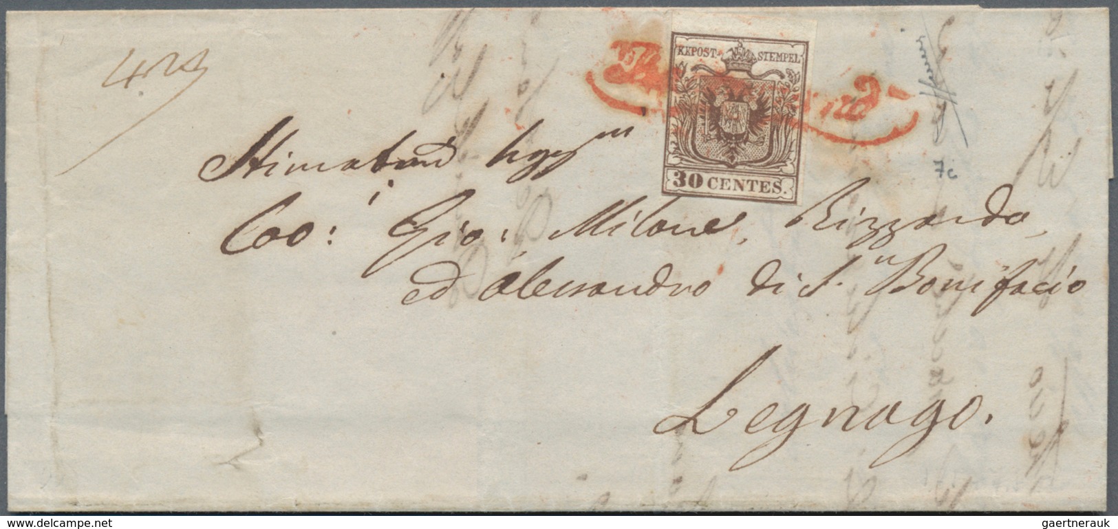 Österreich - Lombardei Und Venetien: 1850 (12.10.), Faltbrief Mit 30 C Braun Type I Handpapier Geste - Lombardy-Venetia