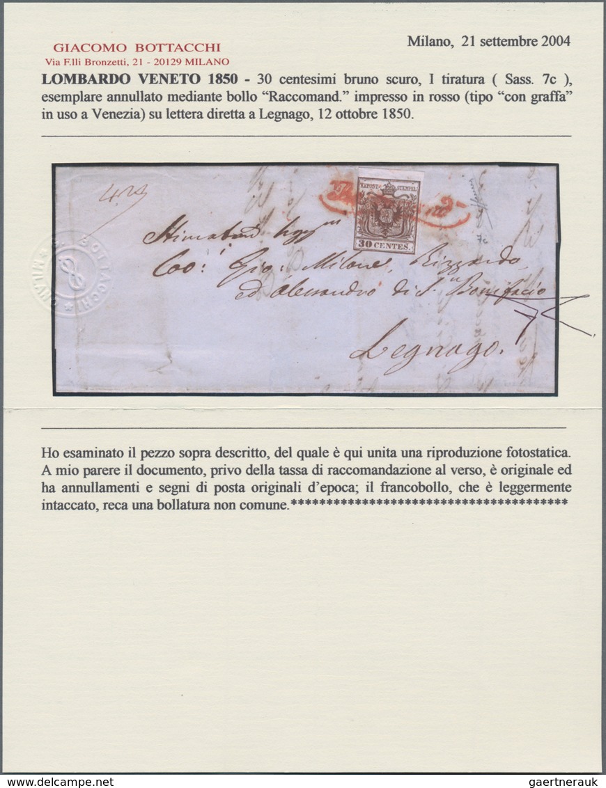 Österreich - Lombardei Und Venetien: 1850 (12.10.), Faltbrief Mit 30 C Braun Type I Handpapier Geste - Lombardije-Venetië