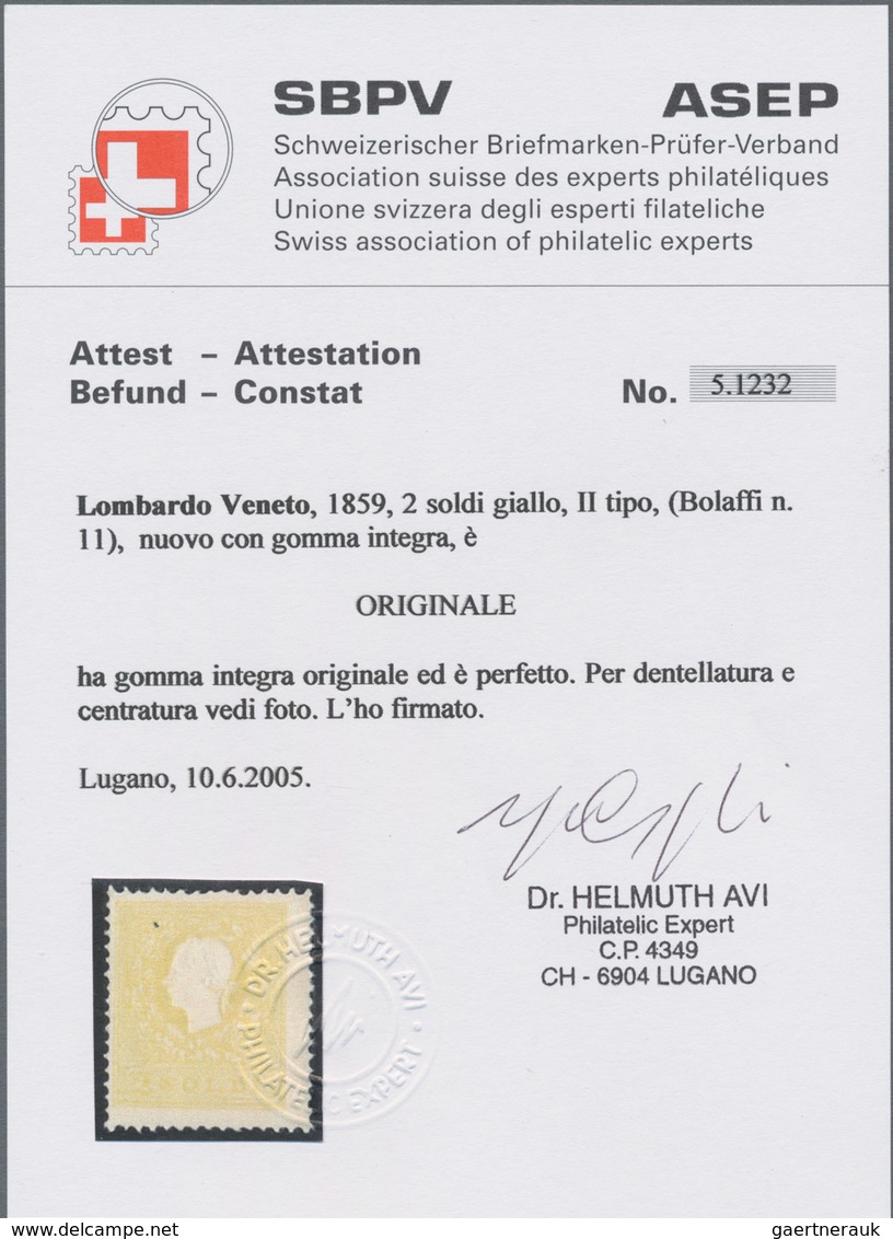 Österreich - Lombardei Und Venetien: 1859, 2 Soldi Gelb In Type II Postfrisch In Tadelloser Erhaltun - Lombardy-Venetia