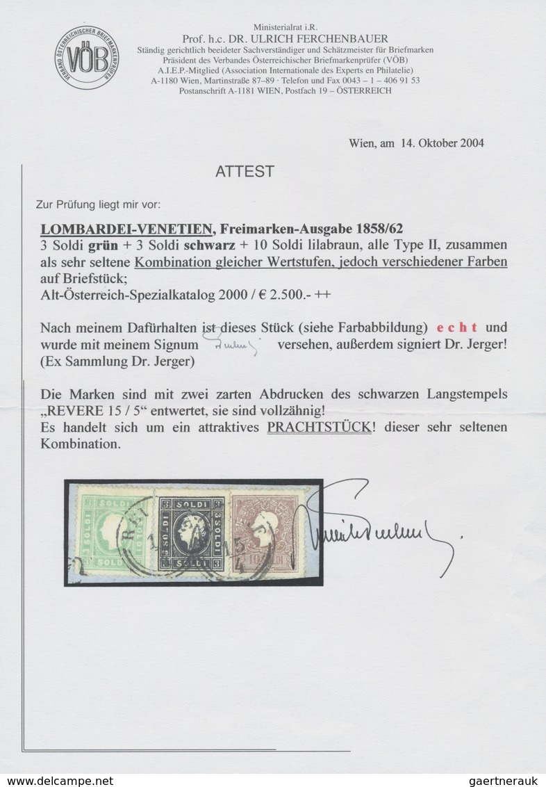 Österreich - Lombardei Und Venetien: 1858/1859, 3 So Schwarz Zusammen Mit 3 So Grün Und 10 So Lilabr - Lombardije-Venetië