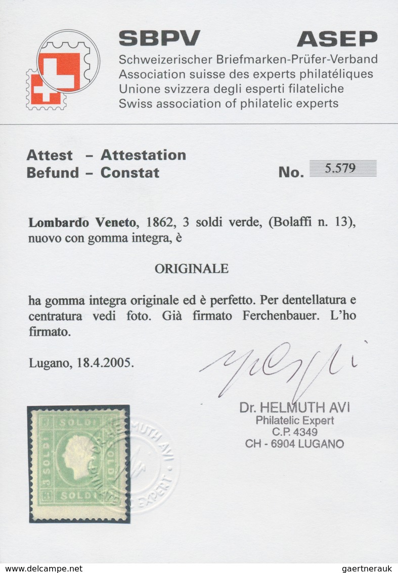 Österreich - Lombardei Und Venetien: 1862, 3 So Grün, Type II, Postfrisch Mit Vollem Originalgummi, - Lombardije-Venetië