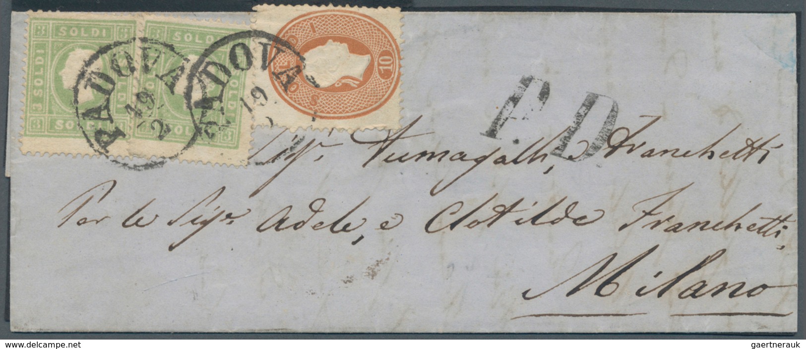 Österreich - Lombardei Und Venetien: 1863, Folded Cover To MILANO Franked With 3 Soldi Green, Two Si - Lombardije-Venetië