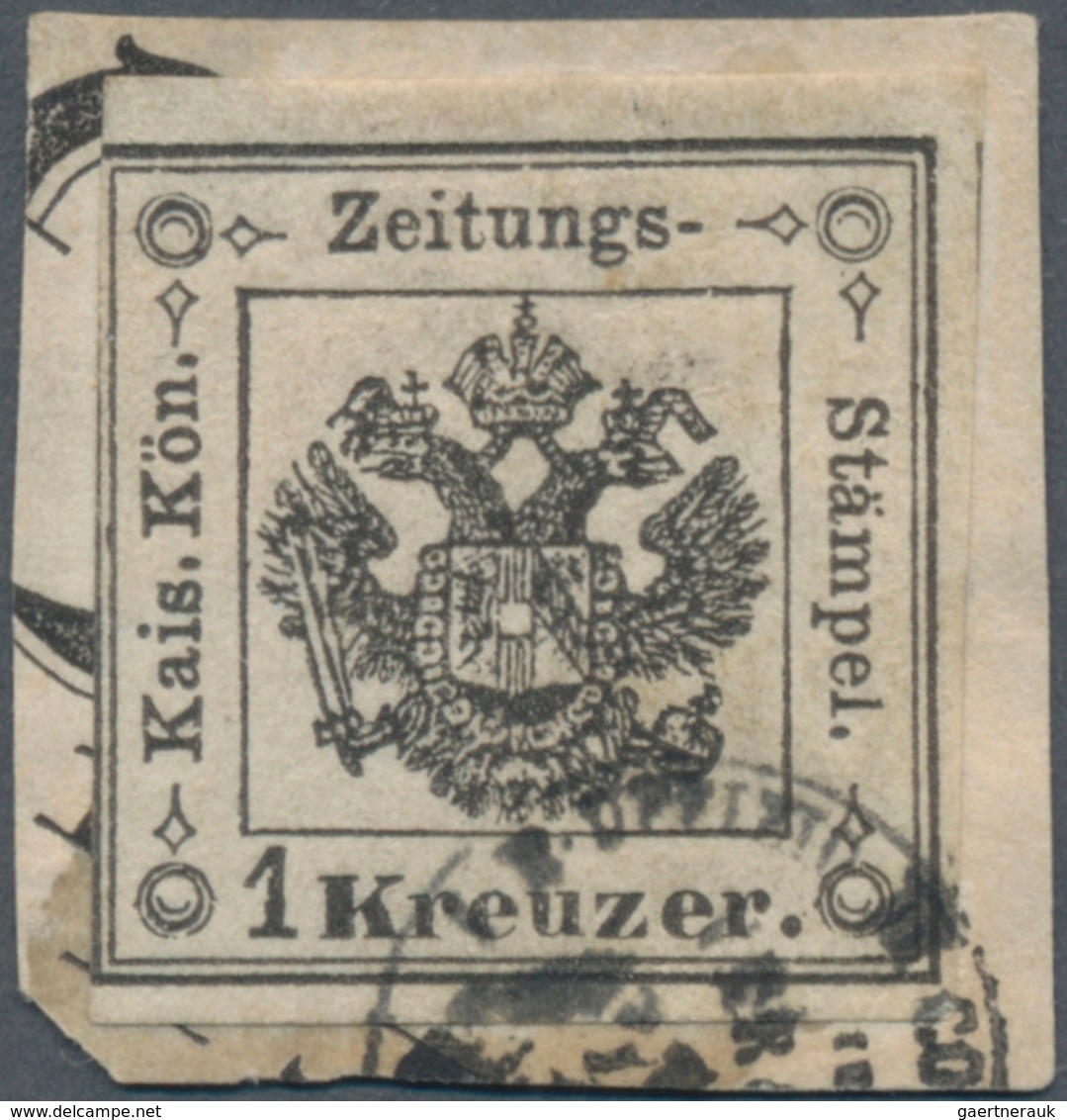 Österreich - Lombardei Und Venetien - Zeitungsstempelmarken: 1858, 1 Kreuzer Schwarz Auf Kleinem Bri - Lombardy-Venetia