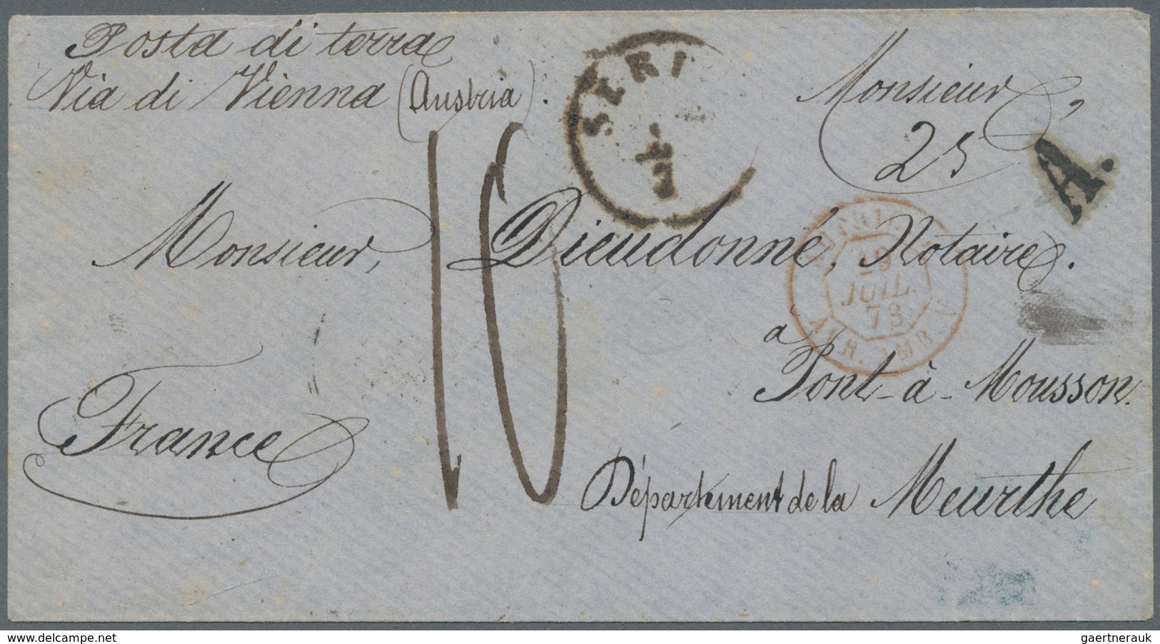 Österreichische Post In Der Levante: 1873, Markenloser Brief Vom österr. Postamt In Griechenland Mit - Eastern Austria