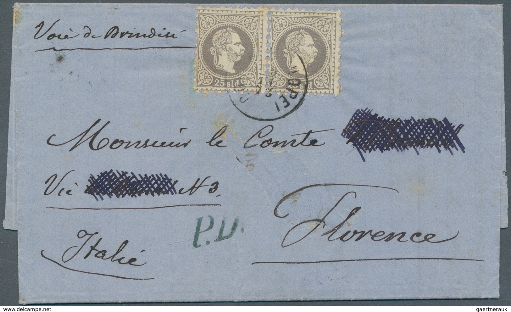 Österreichische Post In Der Levante: 1873, 25 So Grauviolett, Grober Druck, Waagerechtes Paar Als Me - Levant Autrichien