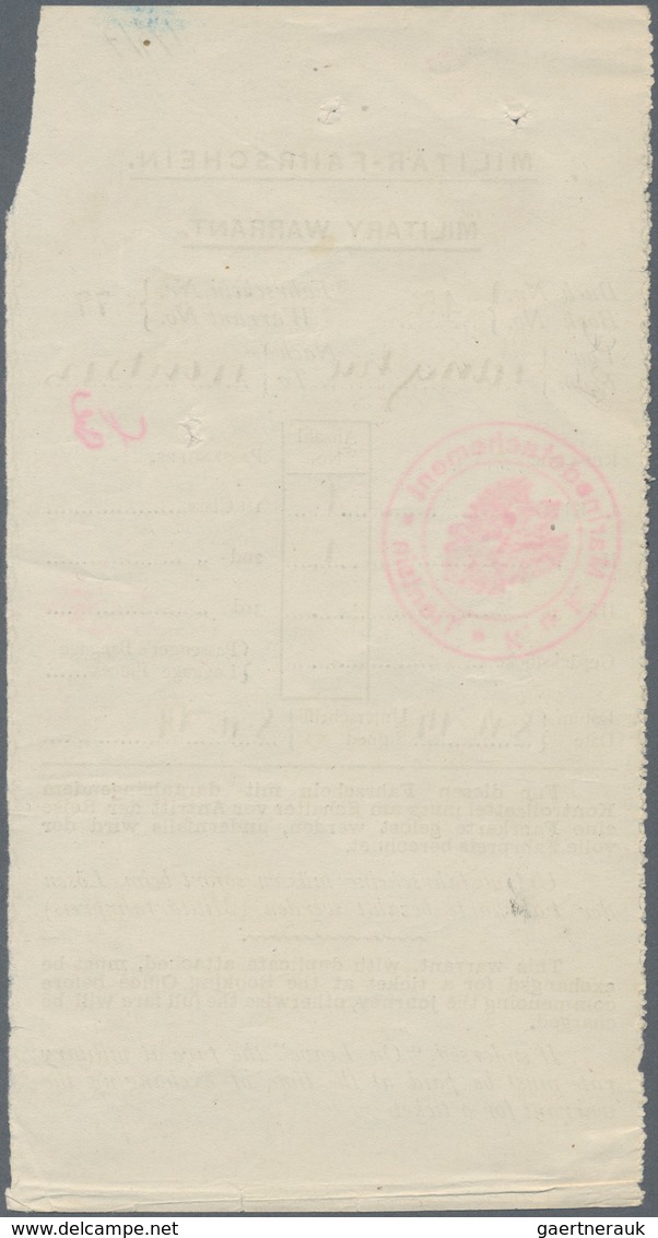 Österreich - Ungarische Post In China: 1914, MILITÄR-FAHRSCHEIN (Military Warrant), Zweisprachig (de - Other & Unclassified