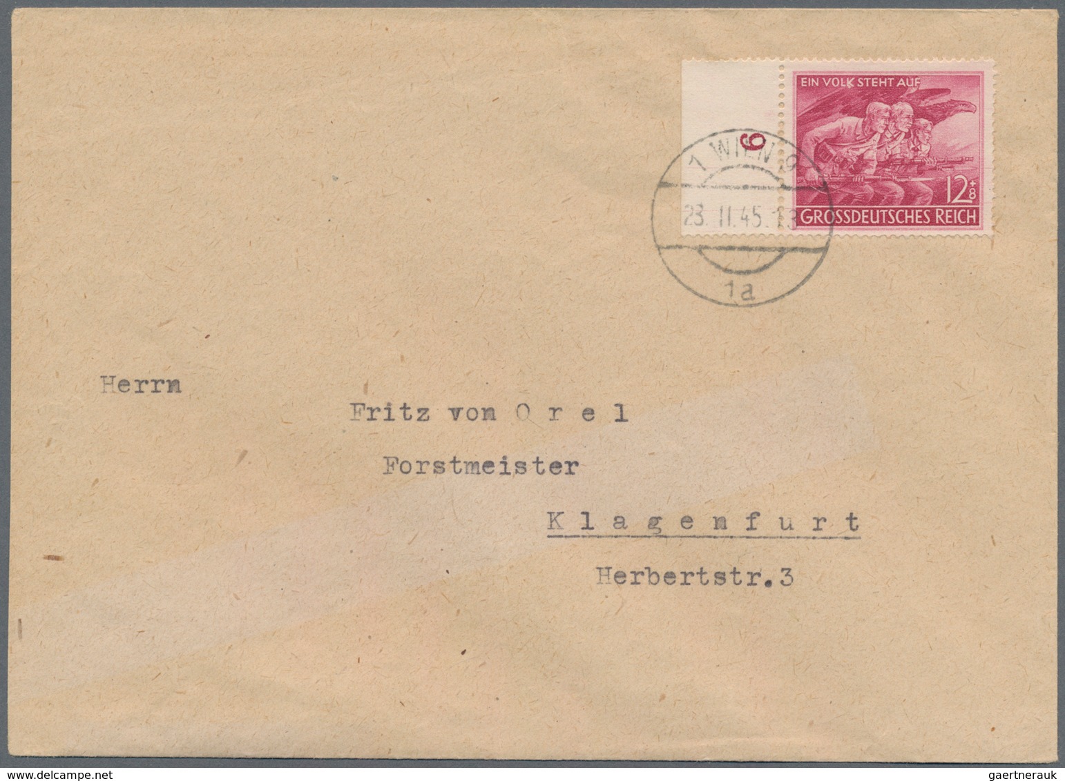 Österreich - Ostmark: 1945, 12+8 Pf Volkssturm, Li. Randstück Mit Plattenfehler II "Punkt Unter K Vo - Other & Unclassified