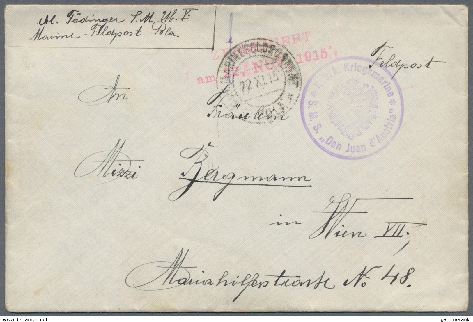 Österreich - Militärpost / Feldpost: 1915. Marineschiffspost (MSP) From Member Of Unterseeboot V (Ub - Other & Unclassified