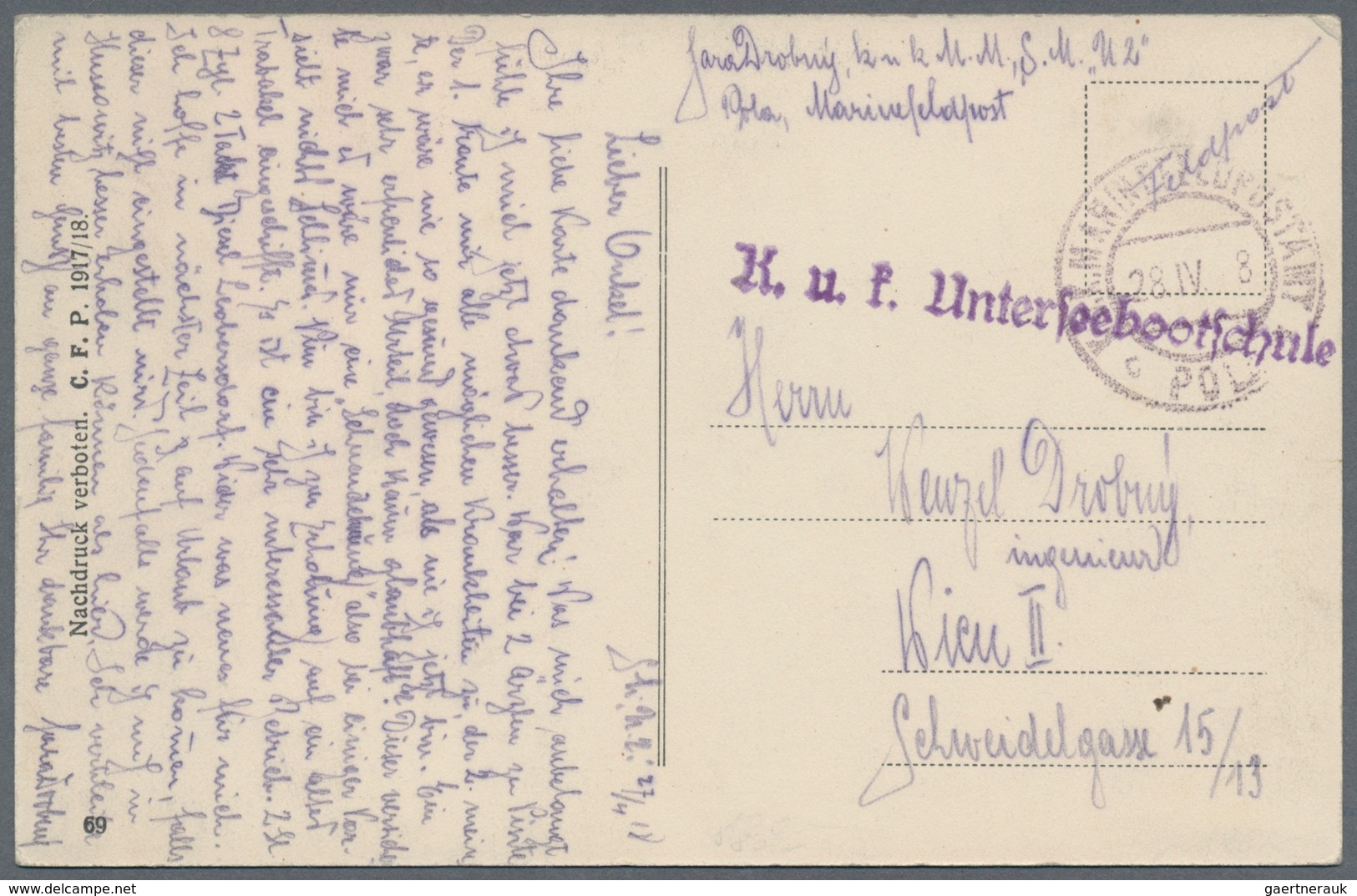 Österreich - Militärpost / Feldpost: 1918. Original WWI Feldpost Card From A Submariner Aboard Unter - Andere & Zonder Classificatie