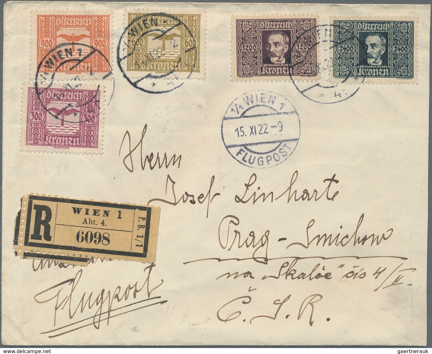 Österreich - Flugpost: 1922, R-Flugpostbrief Mit 8100 Kr.-Frankatur Vs. Und Rs. Von "WIEN 15.XI.22" - Other & Unclassified