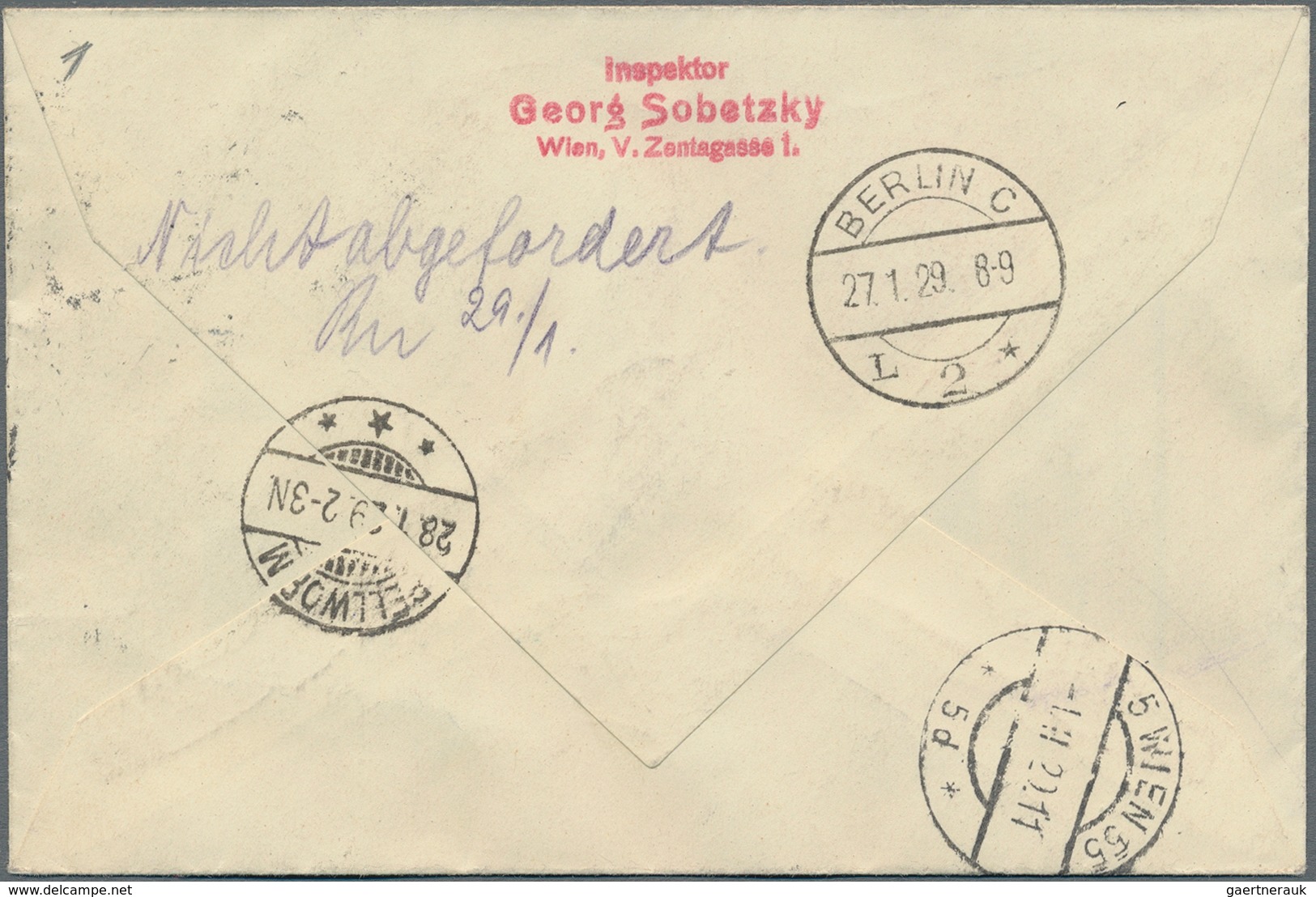 Österreich - Flugpost: 1929, R-Flugpostbrief Mit Frankatur 15 Gr. Und 50 Gr. Flugpost Ab "WIEN 26.I. - Other & Unclassified