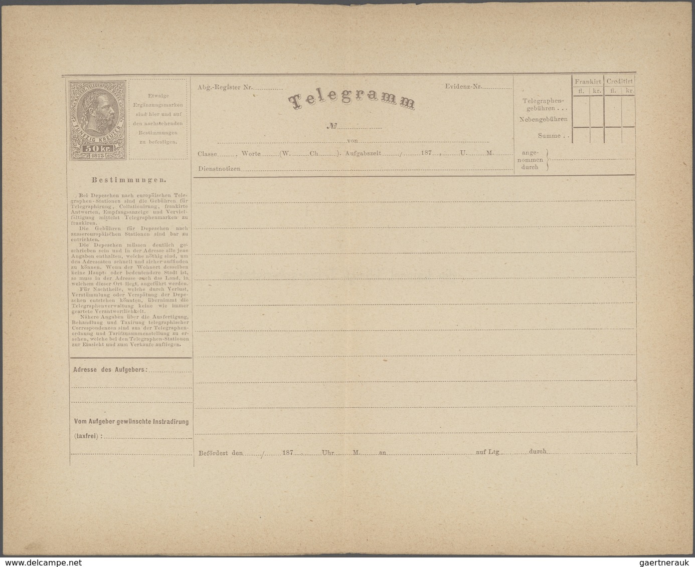 Österreich - Ganzsachen: 1873 Zwei Ungebrauchte Telegrammblätter, Einmal Mit Schwarzem Einzeiler Tra - Andere & Zonder Classificatie