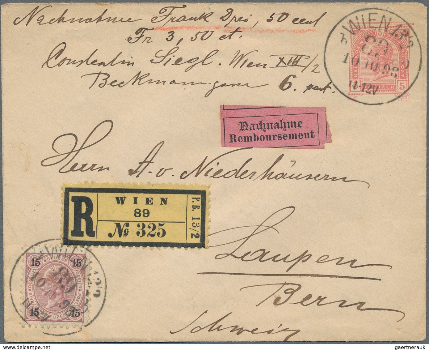 Österreich - Ganzsachen: 1898, 15 Kreuzer Als Zusatzfrankatur Auf 5 Kreuzer Rot Ganzsachenumschlag A - Sonstige & Ohne Zuordnung