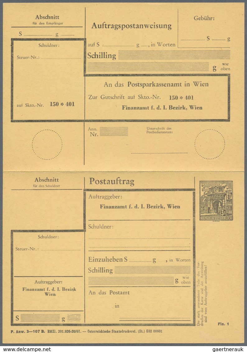 Österreich - Ganzsachen: 1967/1972, POSTAUFTRAG 'Bauten' 3 S. schwarz in drei unterschiedl. Typen mi