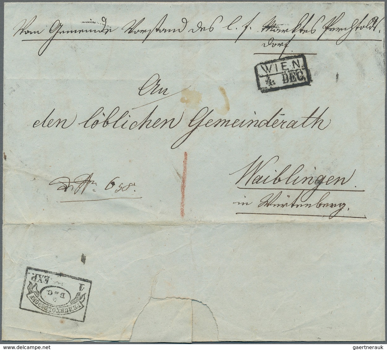 Österreich - Stempel: 1850, Unfrankierter Brief Ab WIEN Nach Waiblingen In Württemberg. Rückseitig S - Franking Machines (EMA)