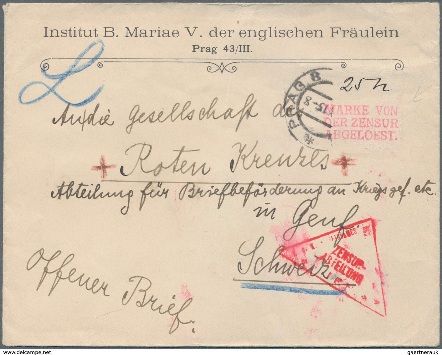 Österreich - Besonderheiten: 1915, Brief Ab PRAG Mit Absender "Institut B. Mariae V. Der Englischen - Other & Unclassified