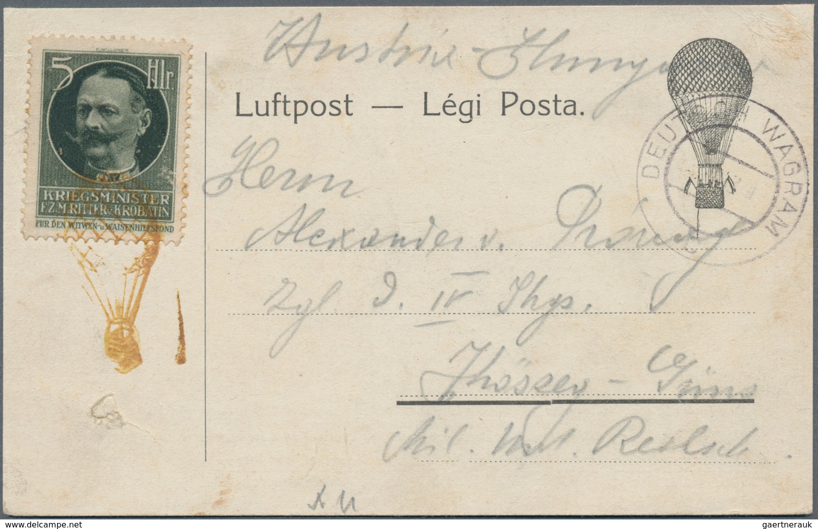 Österreich - Besonderheiten: 1916, 2-sprachige BALLON-Abwurfkarte Mit Spendenmarke Und Goldbraunem B - Other & Unclassified
