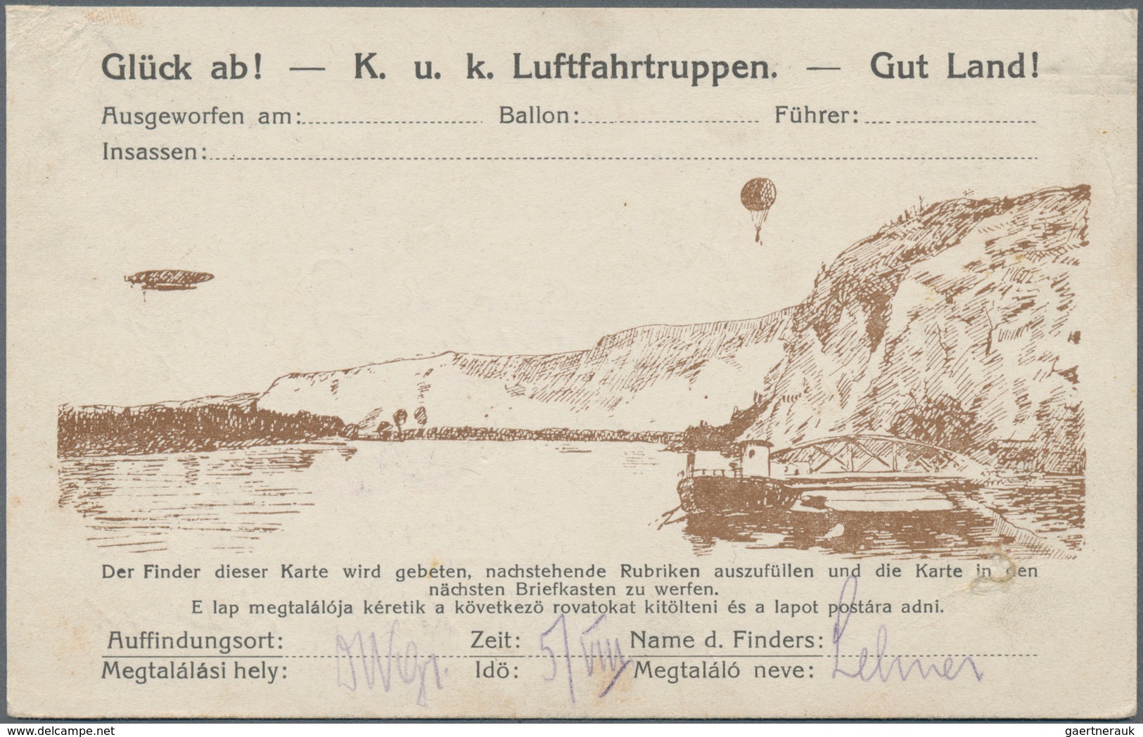 Österreich - Besonderheiten: 1916, 2-sprachige BALLON-Abwurfkarte Mit Spendenmarke Und Goldbraunem B - Other & Unclassified